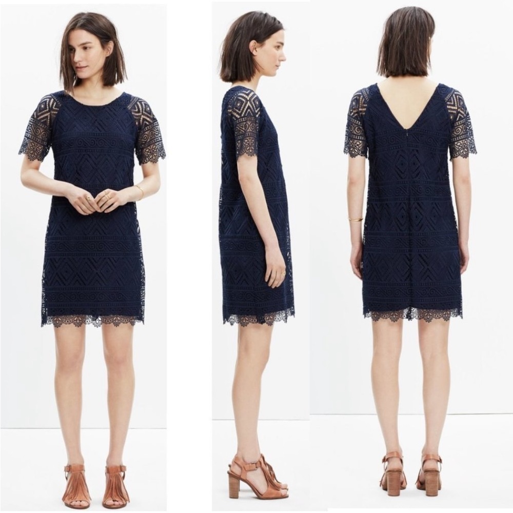 madewell blue lace lyric mini dress